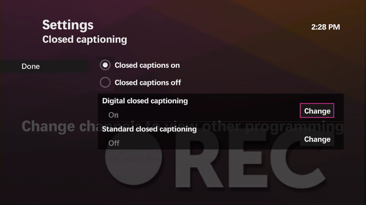 Changing the text size for Closed Captioning on maxTV