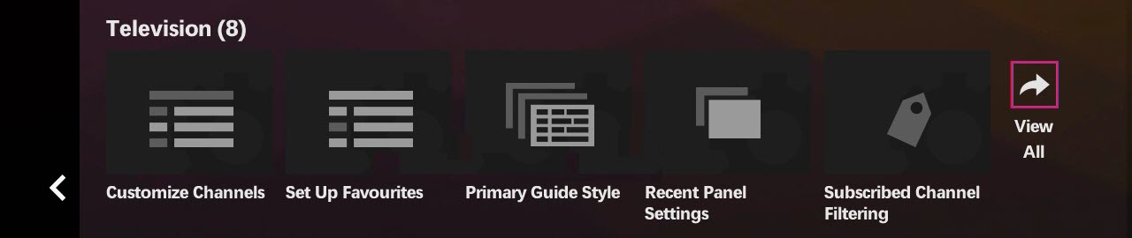 Settings > Television > View All
