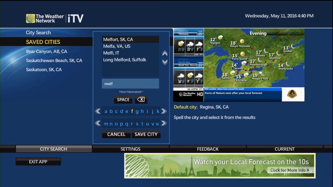 Using Saved Cities In The Weather Network Itv App - Support - Sasktel