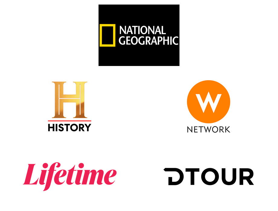 History, W Network, DTour, Lifetime, and National Geographic logos