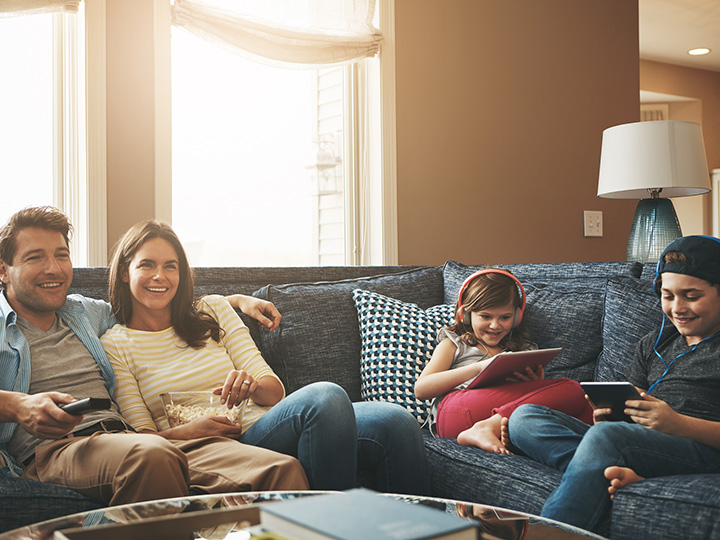 A family watching TV